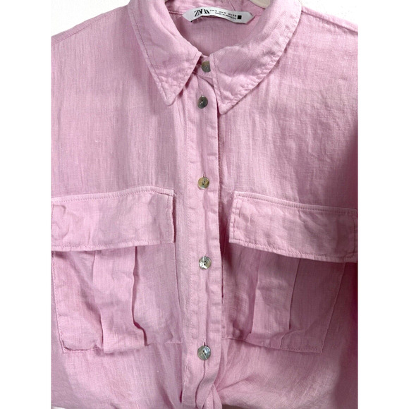 Zara Baby Pink Button Up Tie Front Crop Top Preppy Pastel Classic Valentine S - Picture 3 of 6
